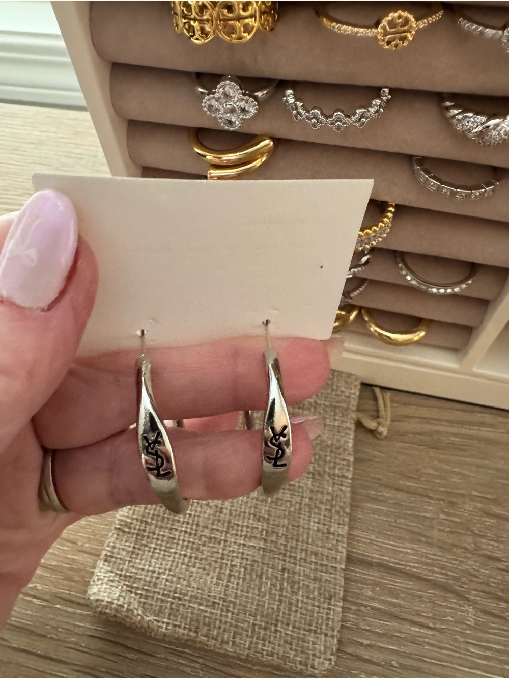 New, Silver Tone ysl Logo Hoop Earrings - Women's Jewelry